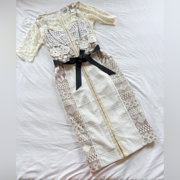 Byron Lars Carissima Sheath Dress Size 0 Ivory Lace Knit Women’s - Picture 2 of 4